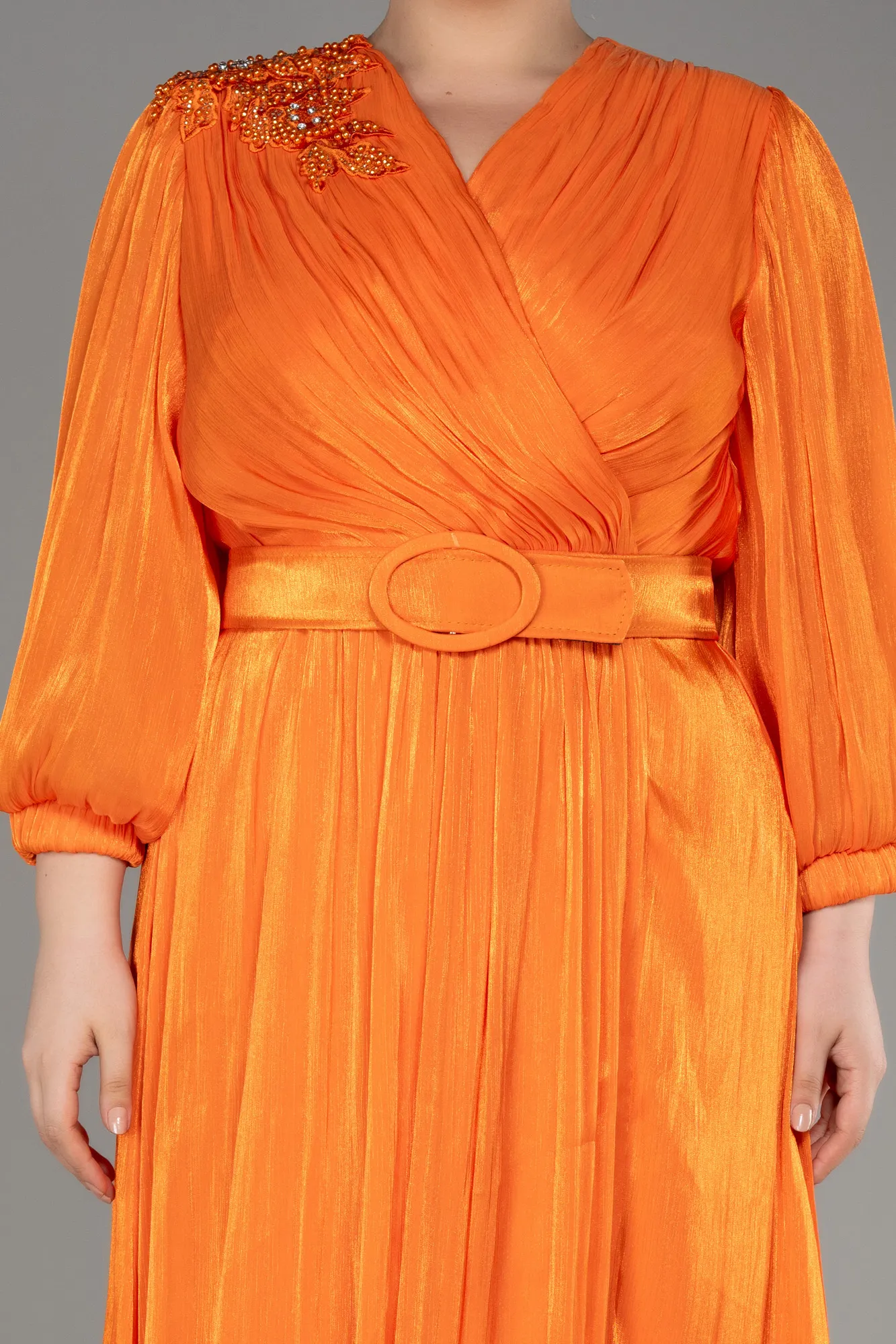 Robe De Fiançailles Grande Taille Mousseline Longue Orange ABU3871