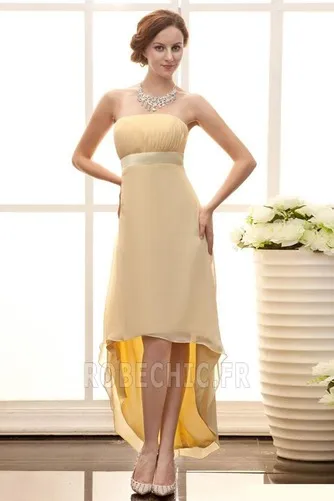 Robe de Soirée Chic Chiffon Sans bretelles Asymétrique Champagne