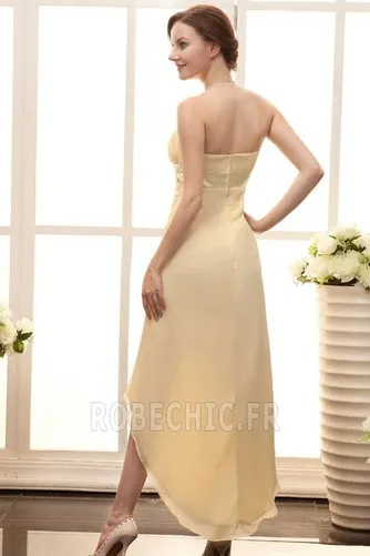 Robe de Soirée Chic Chiffon Sans bretelles Asymétrique Champagne