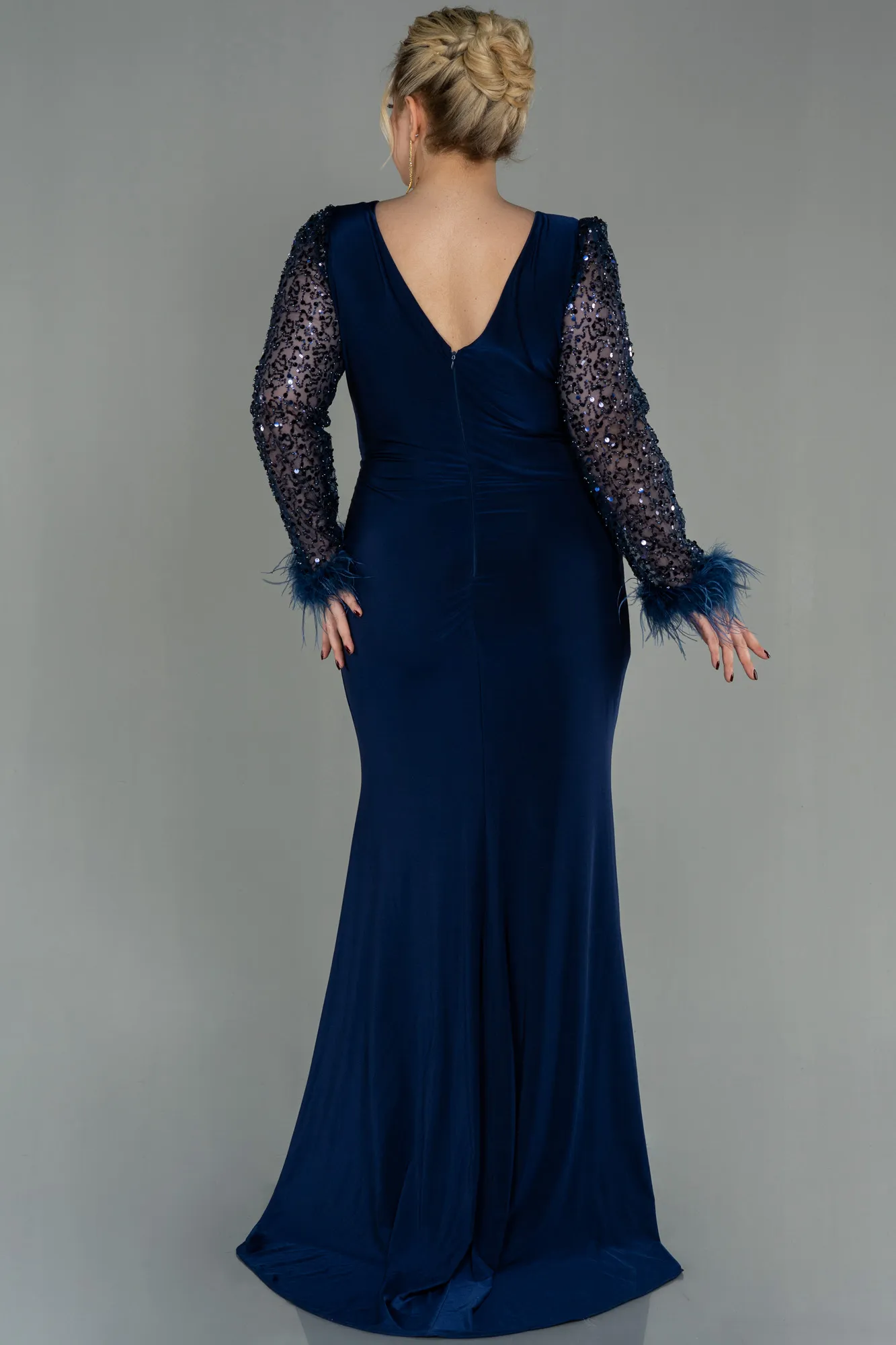 Robe de Soirée Grande Taille Longue Bleu Marine ABU2976