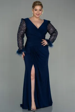 Robe de Soirée Grande Taille Longue Bleu Marine ABU2976