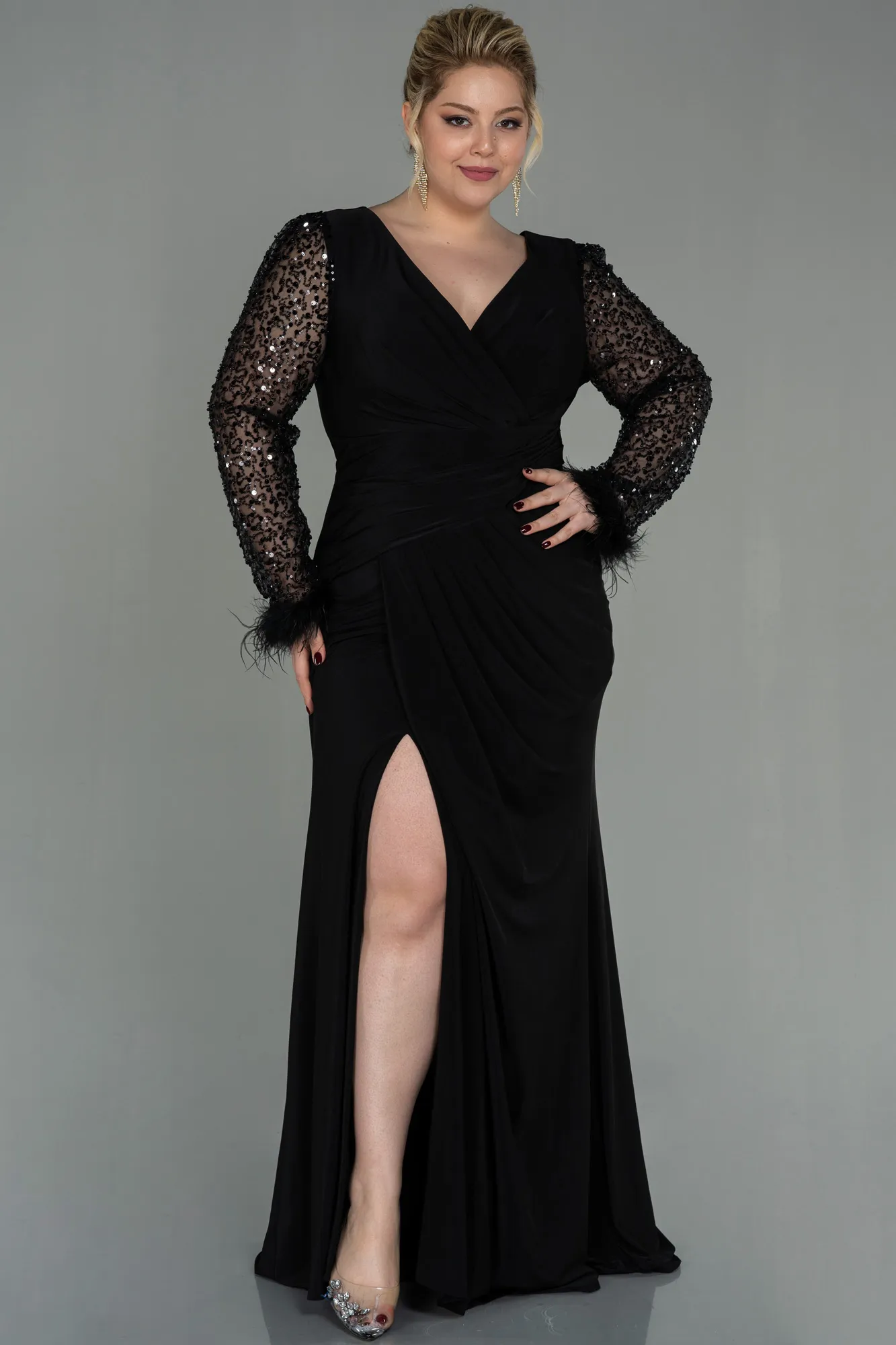 Robe de Soirée Grande Taille Longue Bleu Marine ABU2976