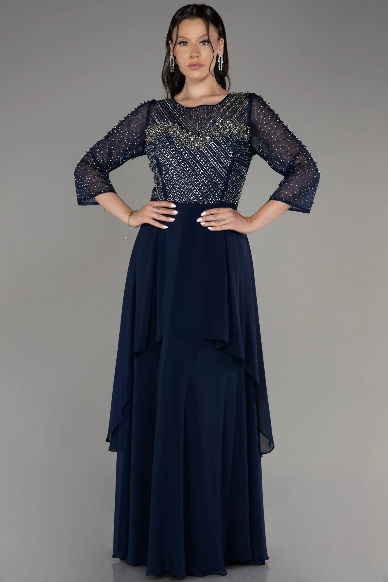 Robe De Soirée Grande Taille Longue Mousseline Noir ABU4018