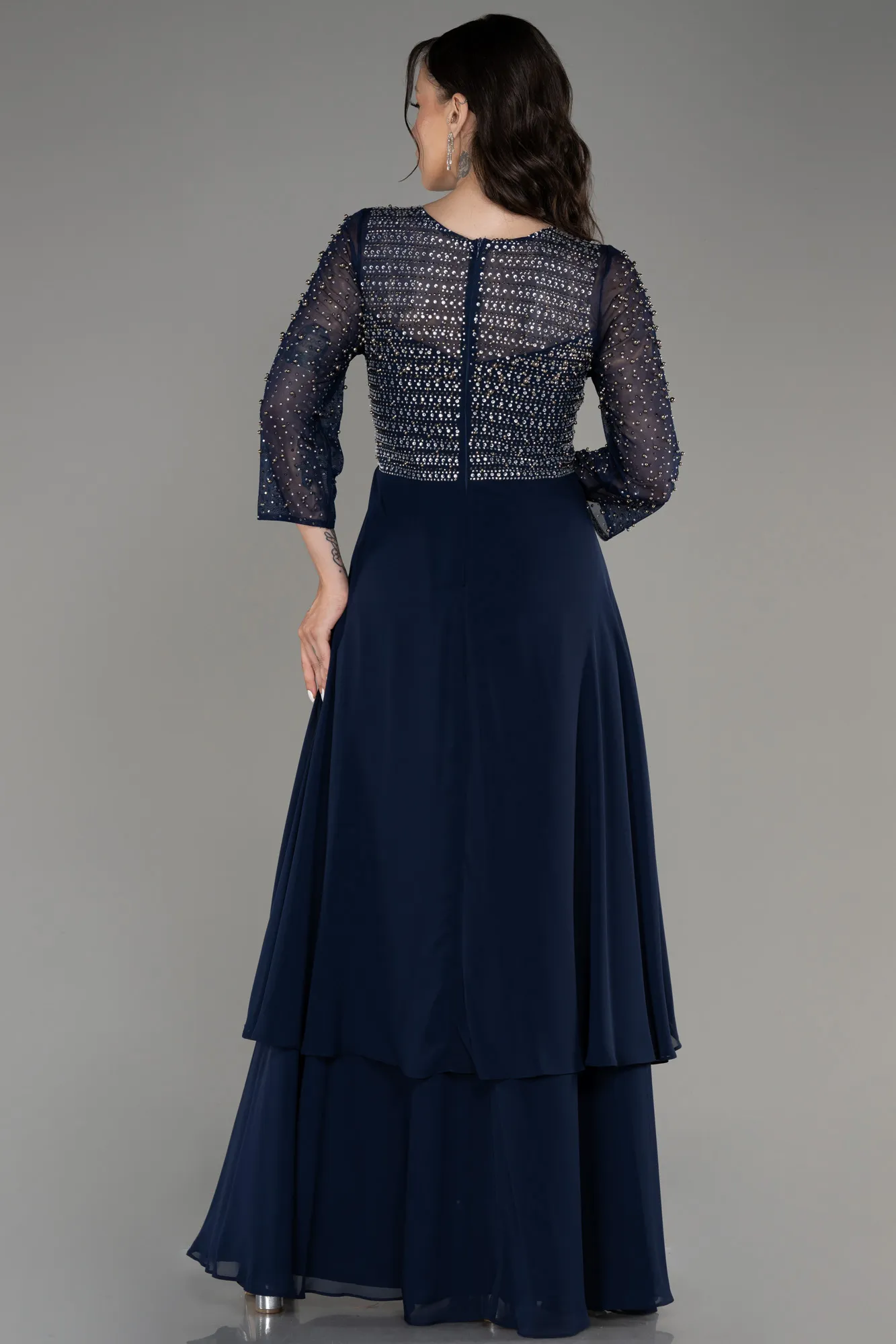 Robe De Soirée Grande Taille Longue Mousseline Noir ABU4018