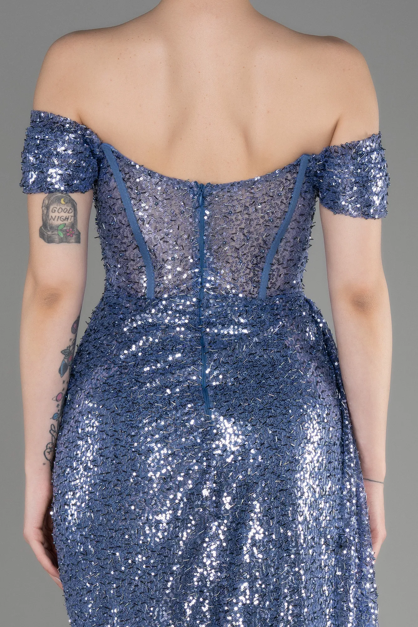 Robe de Soirée Longue Squameuse Bleu Marine ABU3794