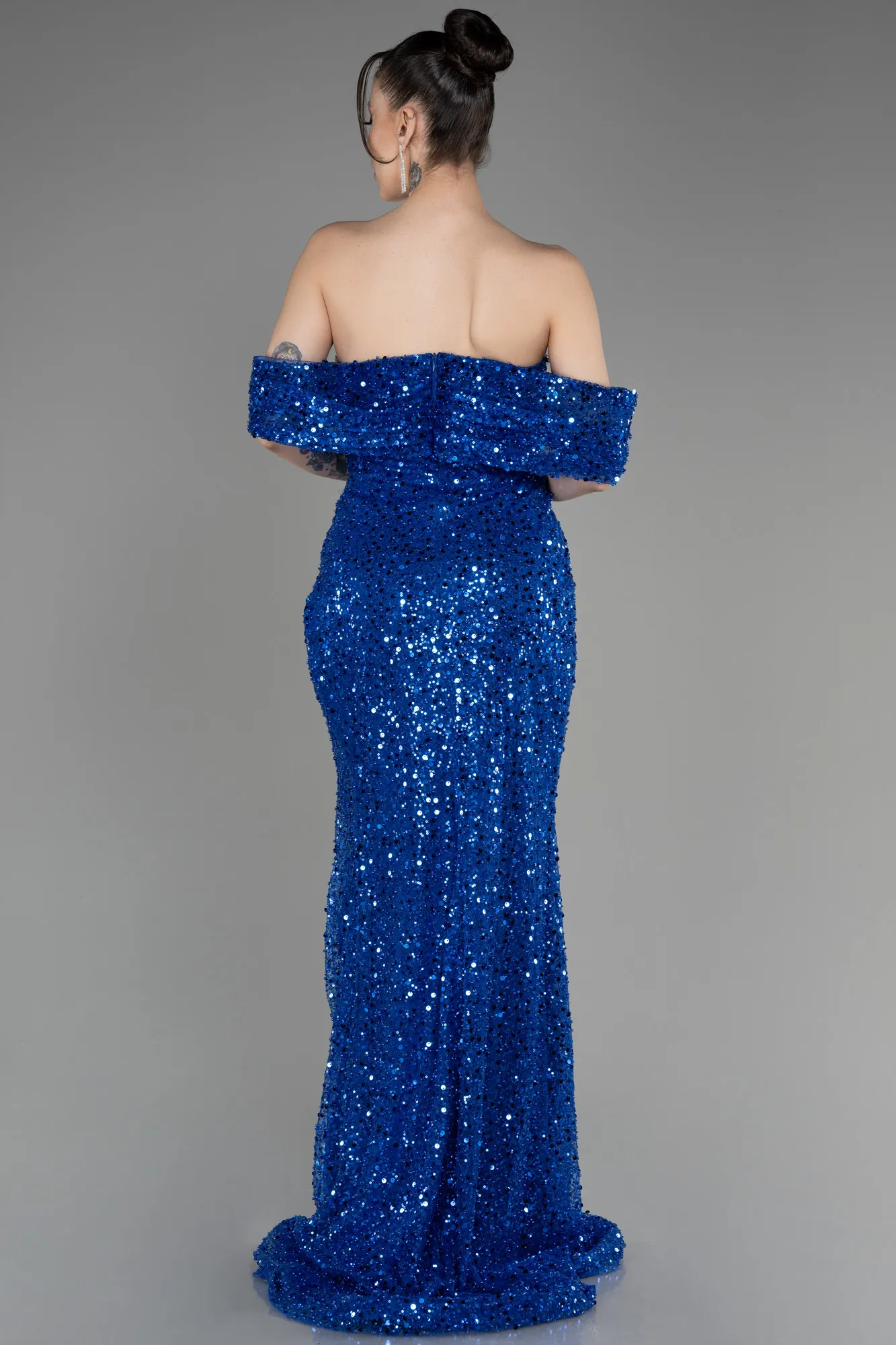 Robe de Soirée Longue Squameuse Bleu Saxe ABU3864