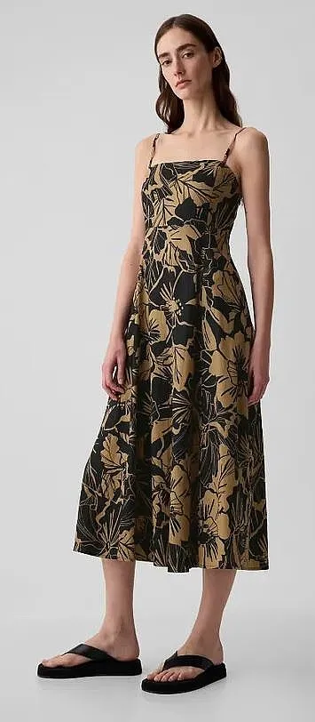 robe GAP SL Sqnk Empire Waist Linen Midi - Brown FL - women´s