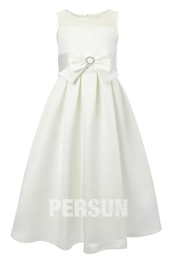 Robe mariage enfant longue en satin à nœud papillon