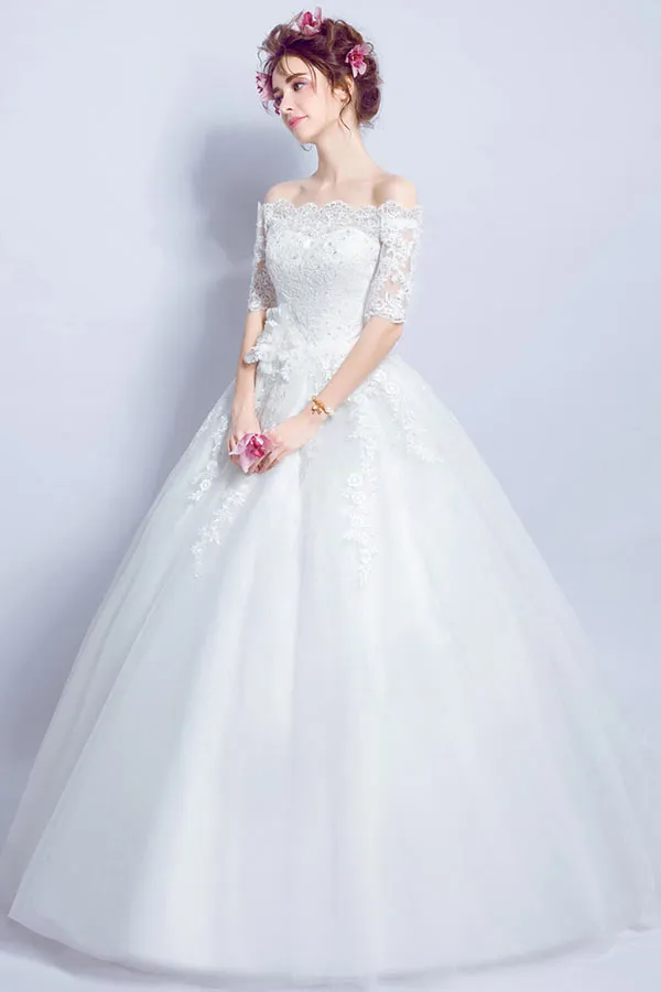 Robe mariée 2017 princesse épaule découverte avec manches