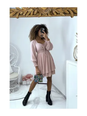 Robe rose élastique à la taille et aux manches