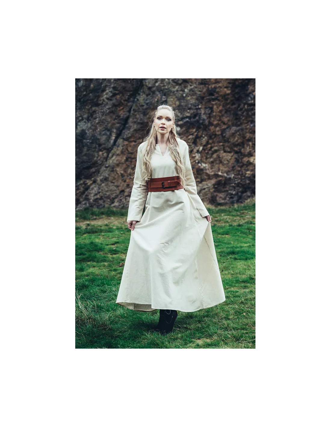 Robe Viking en coton Valdis, blanc naturel ⚔️ Boutique Épées