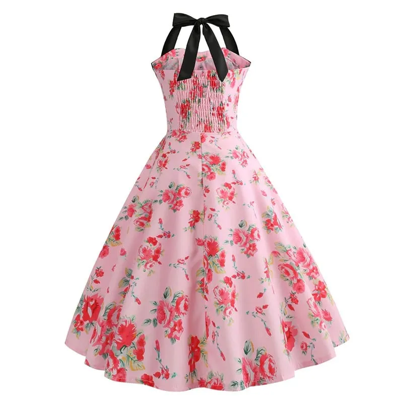 Robe Vintage Pin-Up Rose Fleurs