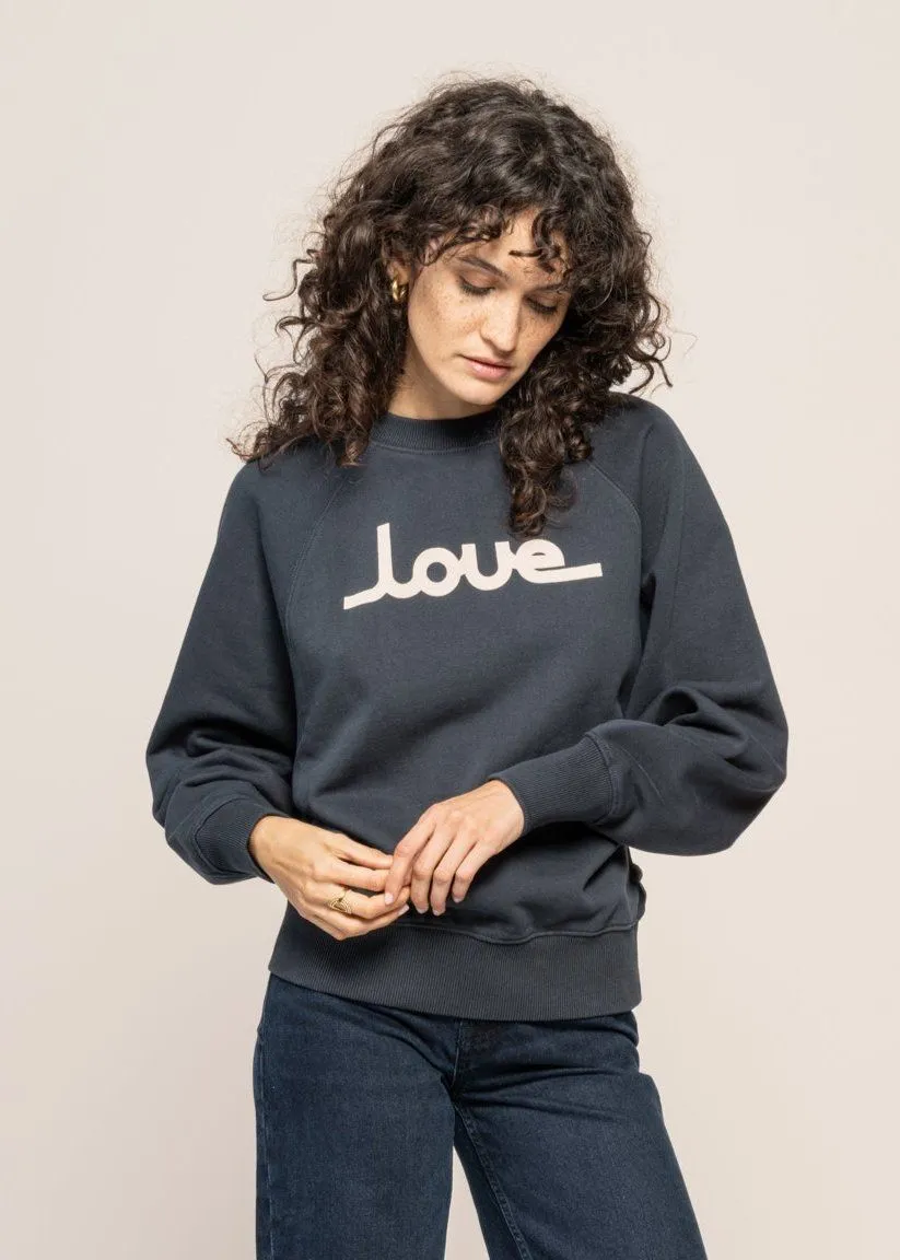 Sweat brodé en coton bio | grey "grafito love bonnie sweatshirt grey" femme