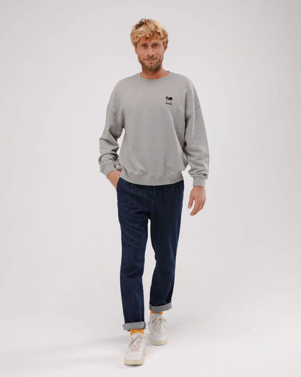 Sweat en coton bio | gris motif kodak "kodak color oversize sweatshirt grey melange" homme