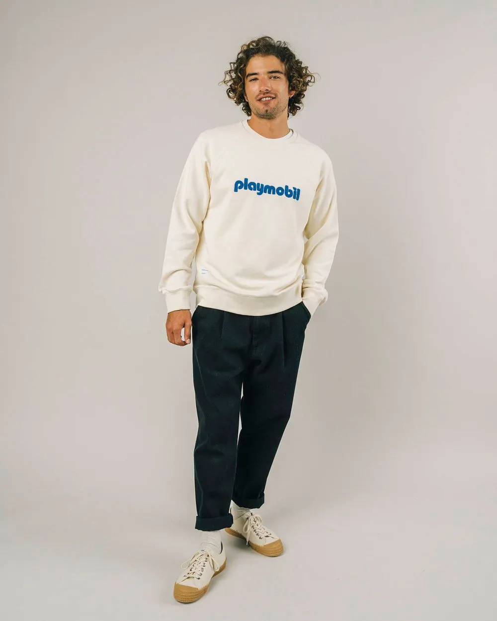 Sweatshirt en coton bio | écru "playmobil logo sweatshirt ecru" homme