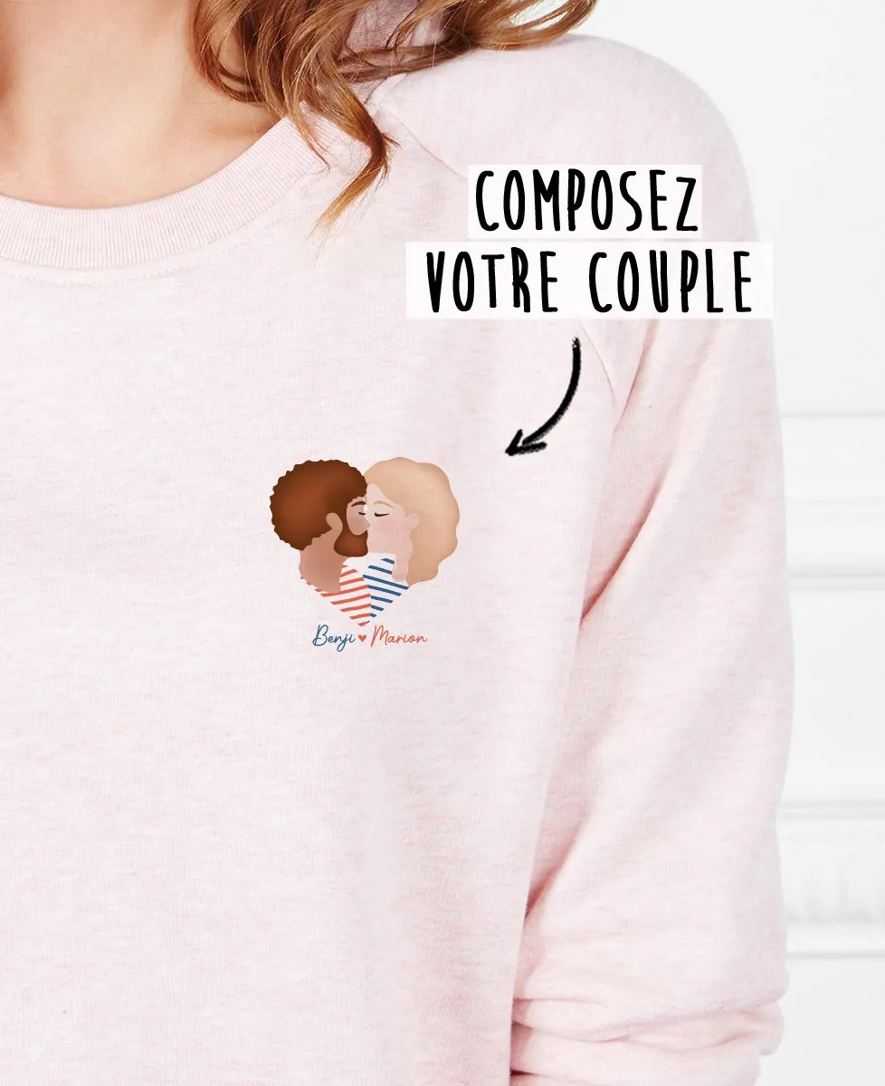 Sweatshirt femme Couple coeur imprimé personnalisé