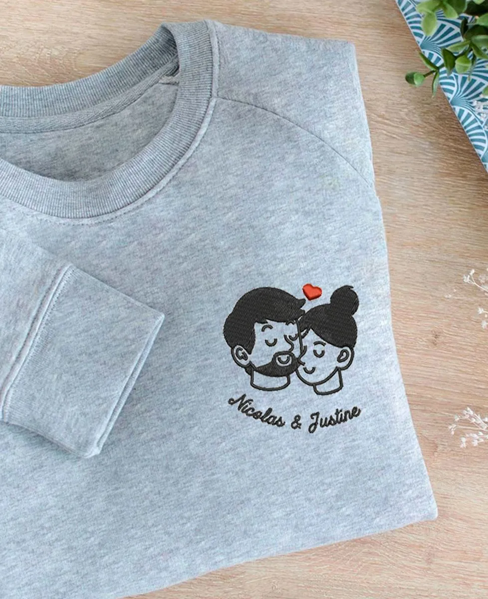 Sweatshirt homme Couple amoureux brodé personnalisé