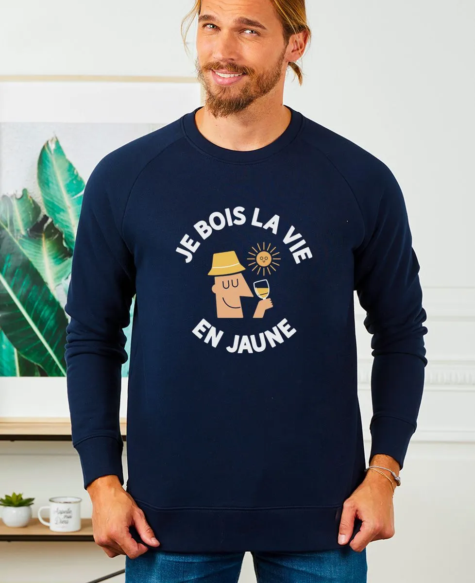 Sweatshirt homme Je bois la vie en jaune