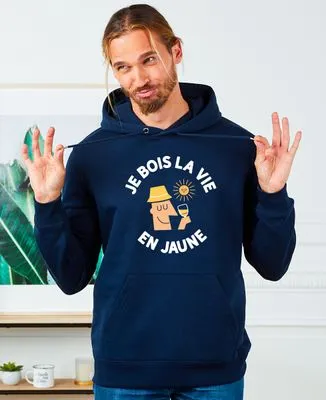 Sweatshirt homme Je bois la vie en jaune