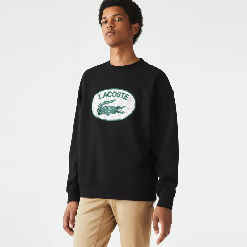 Sweatshirt Lacoste loose fit en molleton de coton avec logo Noir