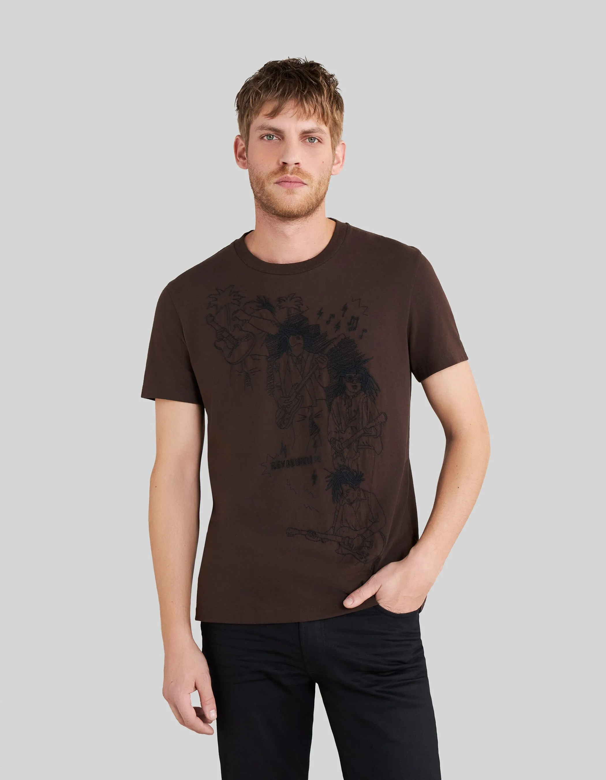 T-shirt chocolat broderies reggae men Homme