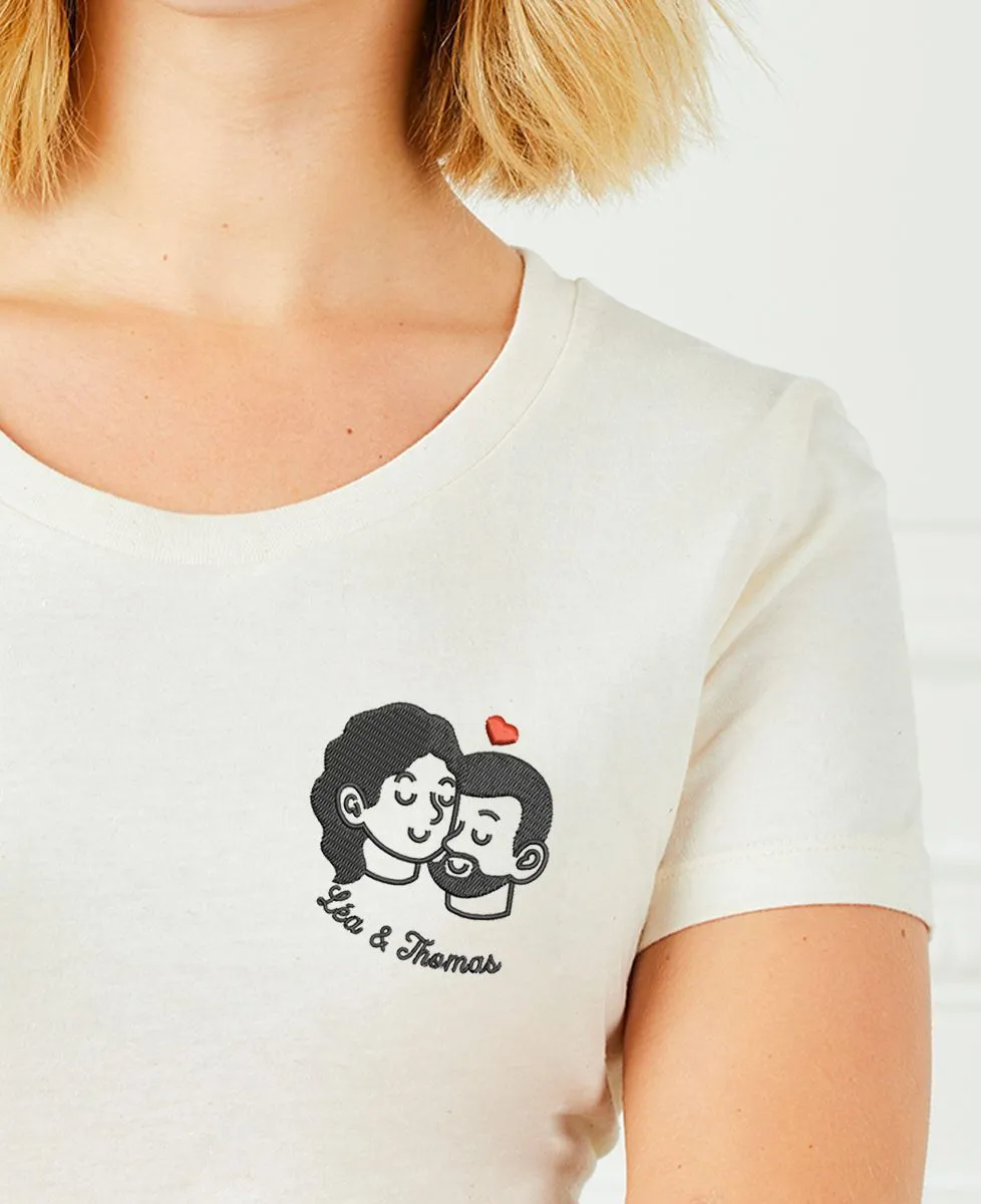 T-Shirt femme Couple amoureux brodé personnalisé