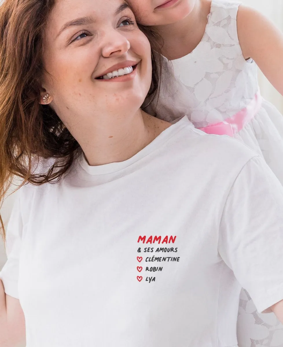 T-Shirt femme Maman et ses amours brodé