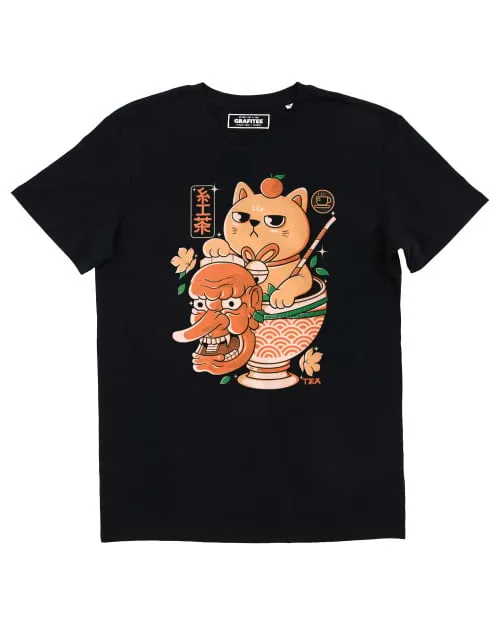 T-shirt Thé Noir Japonais -  Chat Boisson Chaude et Culture Nippone