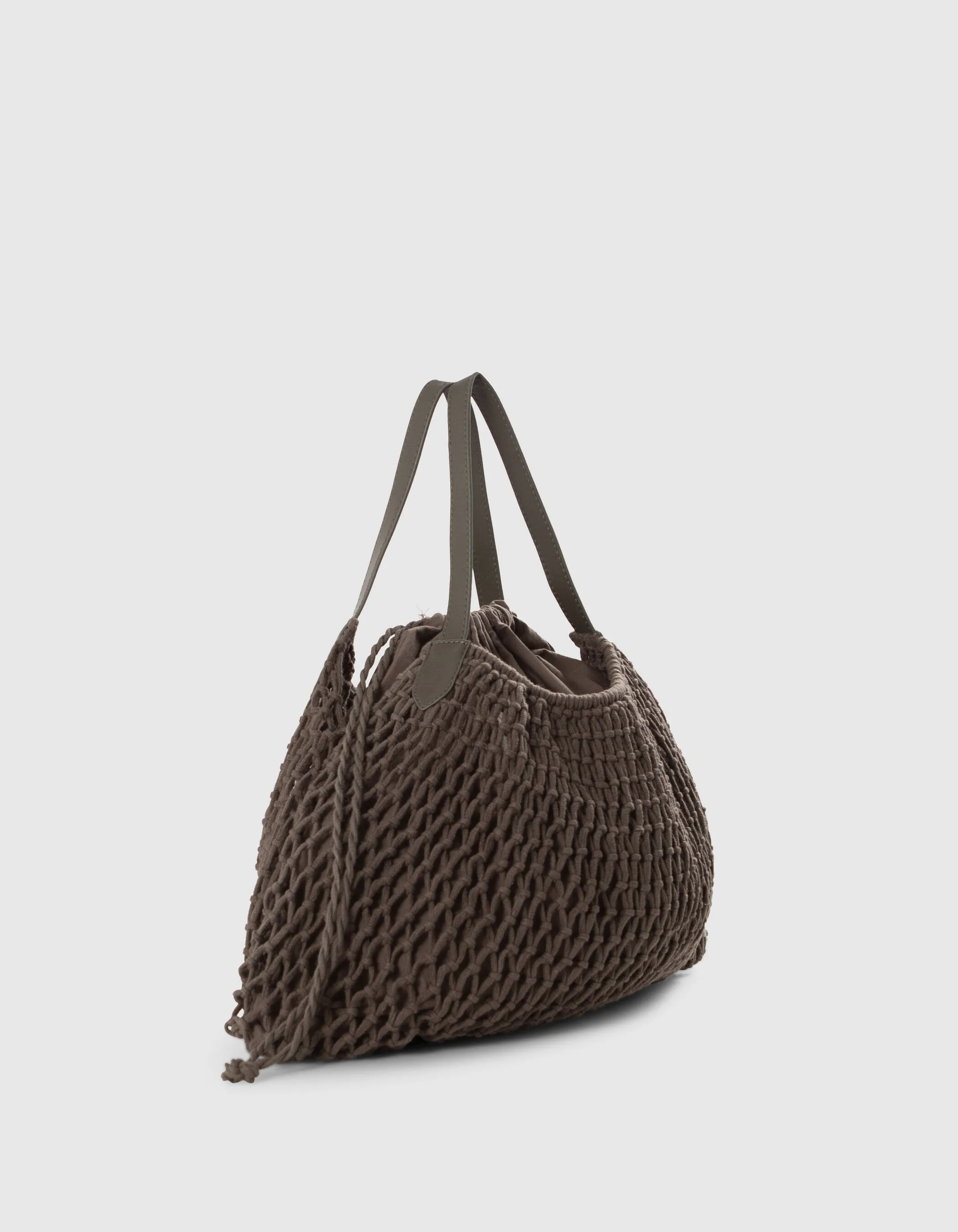 Tote Bag kaki maille filet doublée Femme