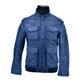 Veste Suédine Bleue Casual Quatre Poches - BLS92